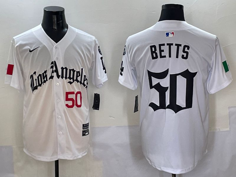 Men Los Angeles Dodgers #50 Betts White Five generations Joint Name 2025 Nike MLB Jersey style 2->los angeles dodgers->MLB Jersey